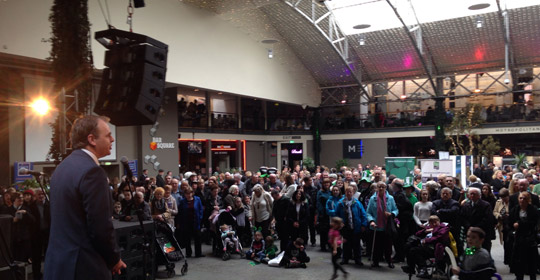 Minister Joe McHugh addresses the crowds at the Glasgow St Patrick’s Festival family day