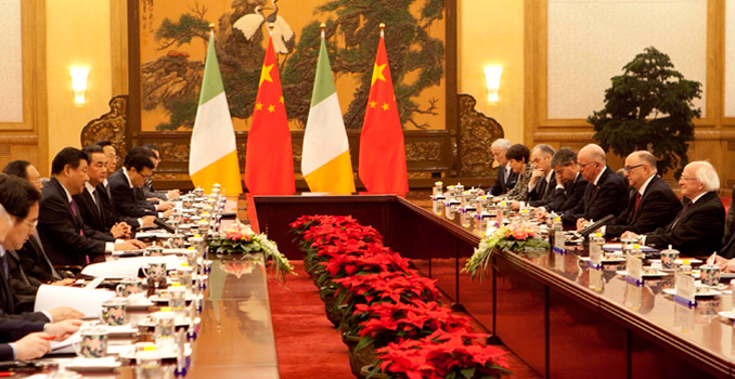 State Visit to the People’s Republic of China by the President of Ireland and Sabina Higgins.
President Xi Jinping and President Higgins are pictured in the Great Hall of the People.
Picture by Shane O'Neill / Fennell Photography 2014.