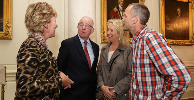 15-09-2014 NO REPO FEE Minister Flanagan calls for renewed effort in reconciliation in Northern Ireland.
Pic shows: Minister for Foreign Affairs and Trade, Charles Flanagan, TD, speaking to (L-R) June Trimble, of Youth Action, Ann McTeggart and Andy Hewitt, of Youth Initiatives at the Reconciliation Forum in Dublin Castle Pic: Maxwell’s  NO REPO FEE