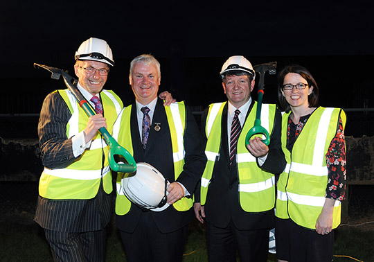 Former Mayor of Hillingdon Alan Kauffman GAA President Aogán Ó Fearghail, London GAA Chairman Noel O’Sullivan, the and the Embassy’s Head of Community and Cultural Affairs Unit Alma Ní Choigligh at the ceremony at the Emerald GAA grounds. Photo by Malcolm McNally