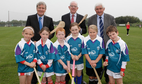 Ambassador Dan Mulhall, Minister Charlie Flanagan, Brendie Brien, Chairman of GAA Council Britain and member of Tara hurlers at Ruislip, London GAA grounds. (Photo: Ann Mullen)