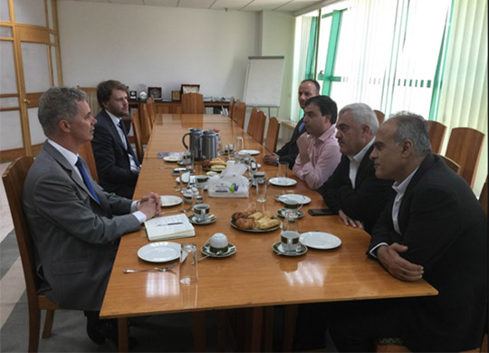 Representative Conlon with the Irish Aid Fellows at a breakfast meeting.